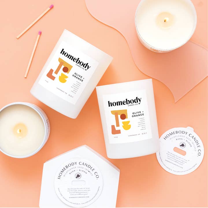 Homebody Candle Co. – Großhandel Kerze im Glas / gefüllte Kerze – Olive + Orange • brennen + Bloom Kerze0