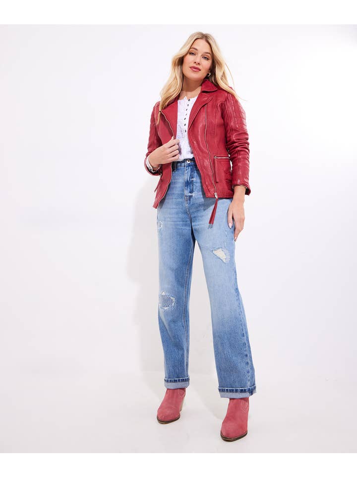 Joe Browns – wholesale Leather jacket – Women′s – Ruby Leather Collared Biker Jacket2