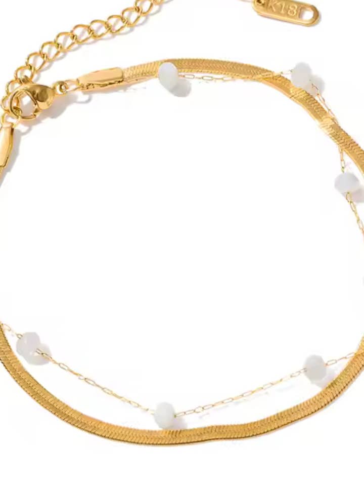 Double the Look- Bead and Chain Anklet- Steel Waterproof for wholesale by HoopLa