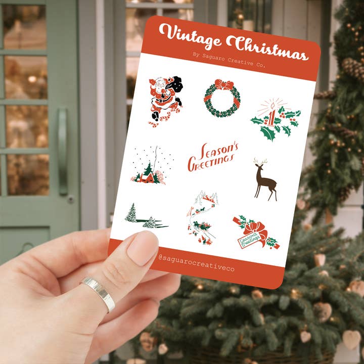 Hoja de pegatinas navideñas vintage para venta al por mayor de Saguaro Creative Co.