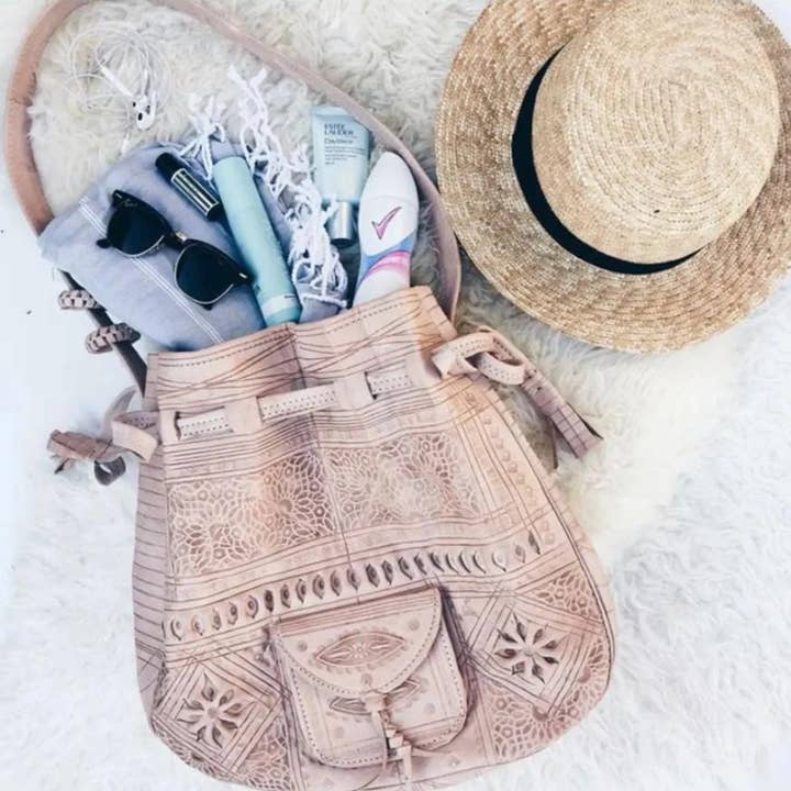 DarKech - Wholesale Shoulder Bag - Women's - Moroccan Leather Bucket Shoulder Drawstring Bag