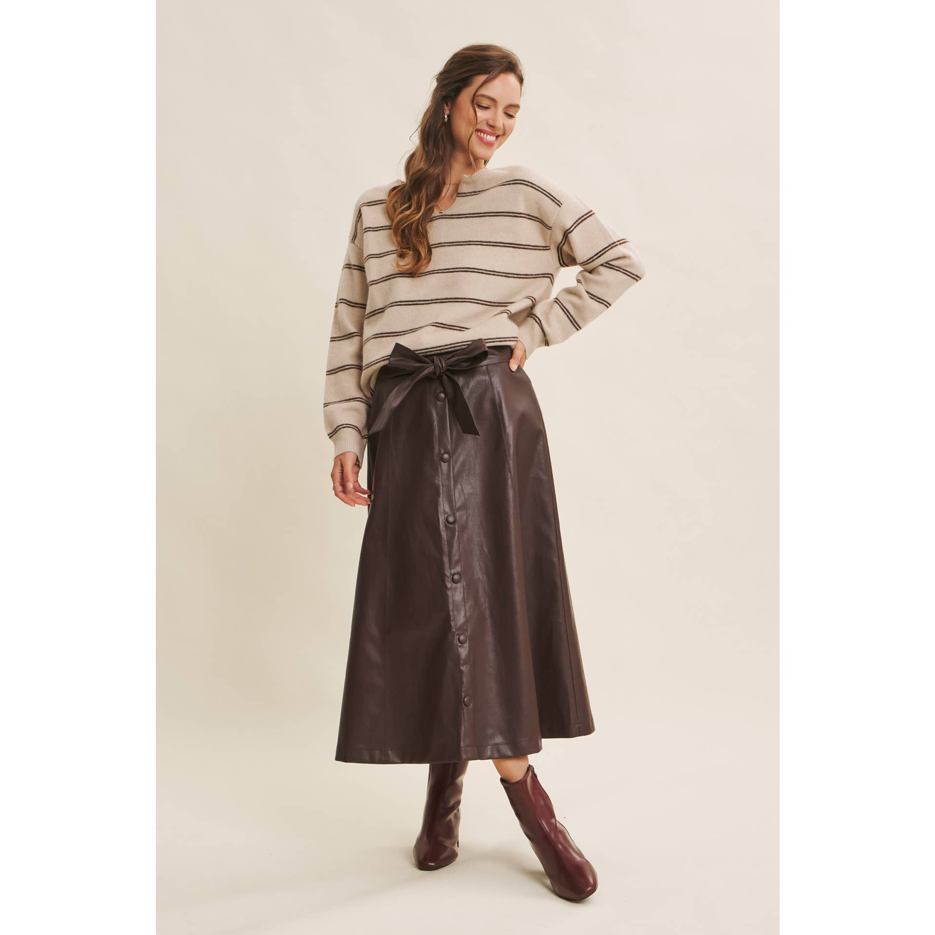 in february - Wholesale Skirt - Women's - SOPHISTICATED VEGAN FAUX LEATHER BELTED MIDI SKIRT14