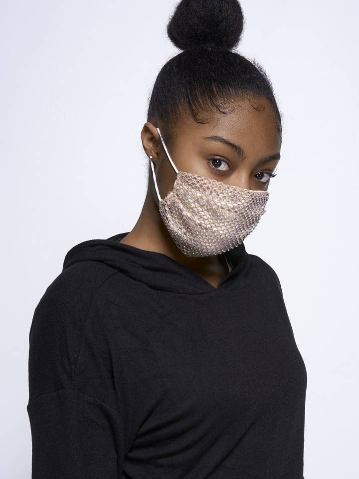 Diva iriserende Rhinestone Crystal Mesh Dekorative Ansigtsmaske i Beige for engroshandel hos Miss Diva