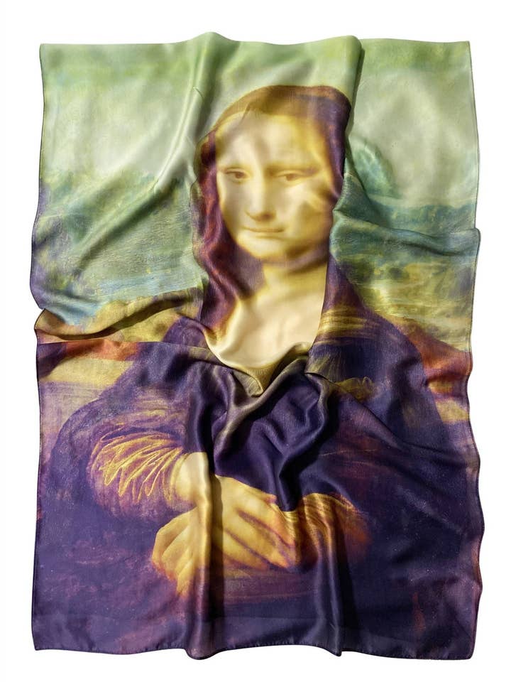 Leonardo Da Vinci Mona Lisa Print Silk Scarf for wholesale by Fashion Scarf World