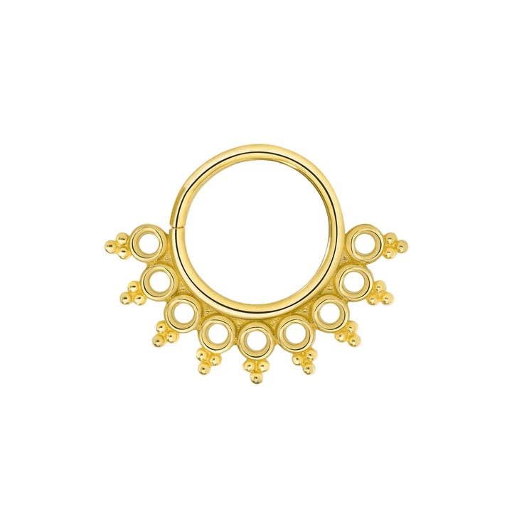 Rebecca Seamless Ring – 14K Gold Cup & Divot Design for wholesale by Piercing-zone