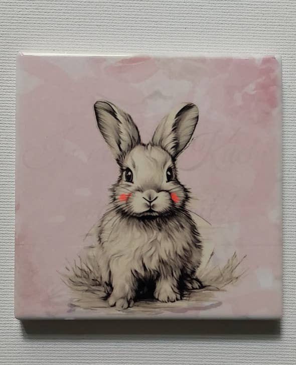 Meisie Berlin - Wholesale Wall Tile - Ceramic Coaster "Pink Rabbit"