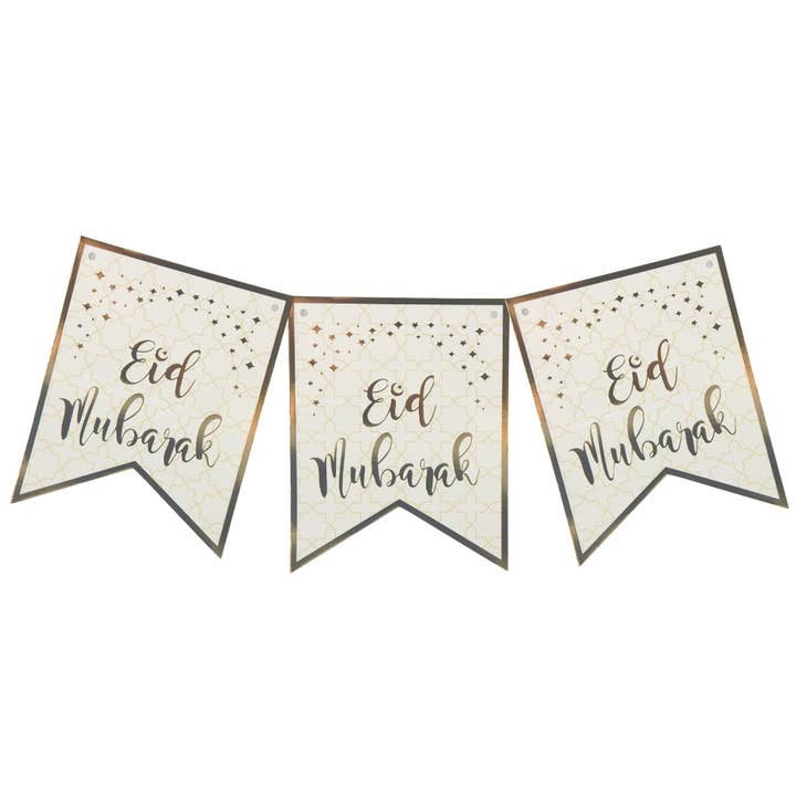Peacock Supplies - Wholesale Party sign/banner - Eid Mubarak Banner - Cream & Gold