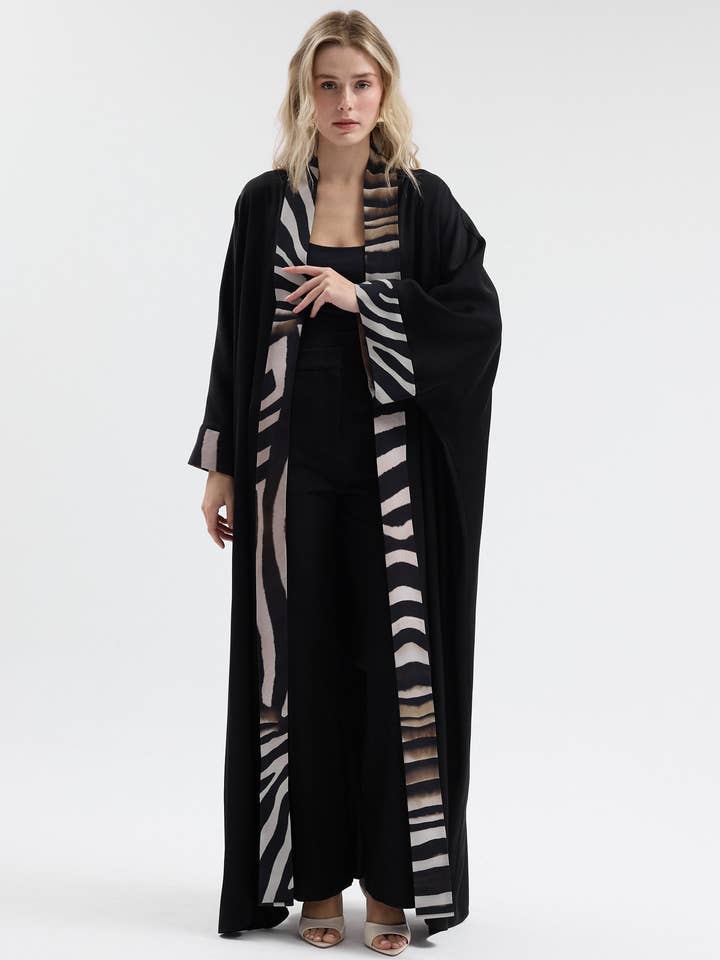 Schwarze Leoparden-Abaya für den Großhandel von Store WF