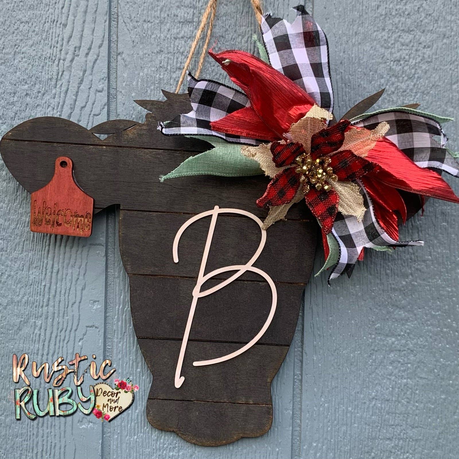 Rustic Ruby Decor and More LLC - Wholesale Door Hanger - Christmas Heifer Door Hanger Black2