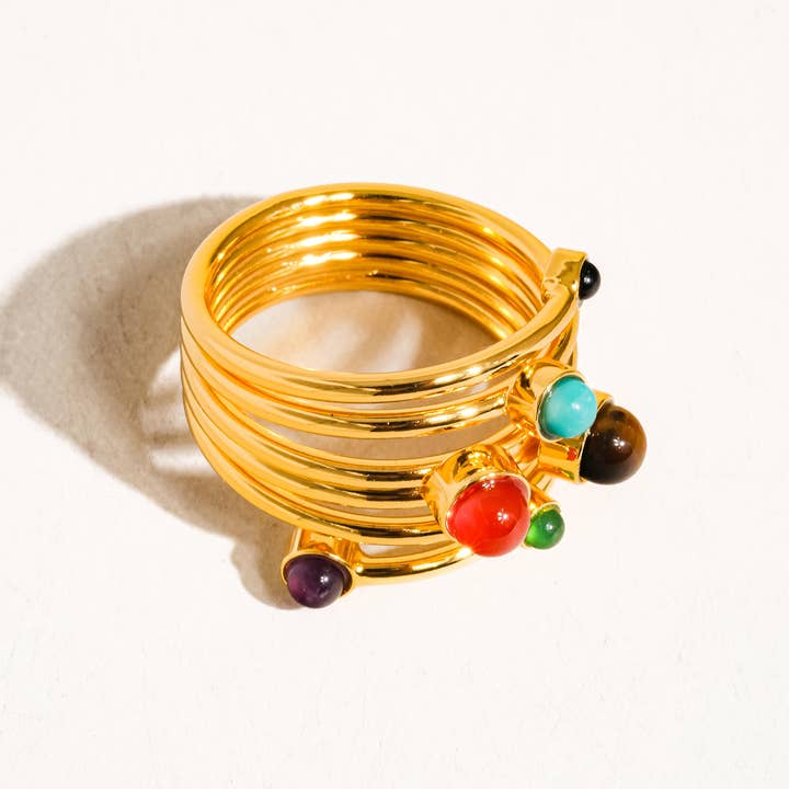 Teigan 18K Gold Multi Color Stone Layered Ring for wholesale on Faire