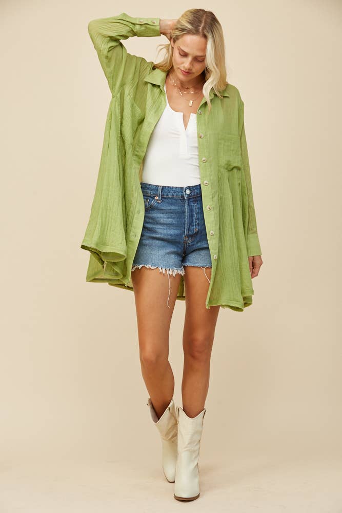 WISTERIA LANE – Camisa com botões no colarinho – Mulher por atacado – PANELA LARGA GAZE COM CAMISA DE VARRIMENTO 3333 PISTÁCIO5