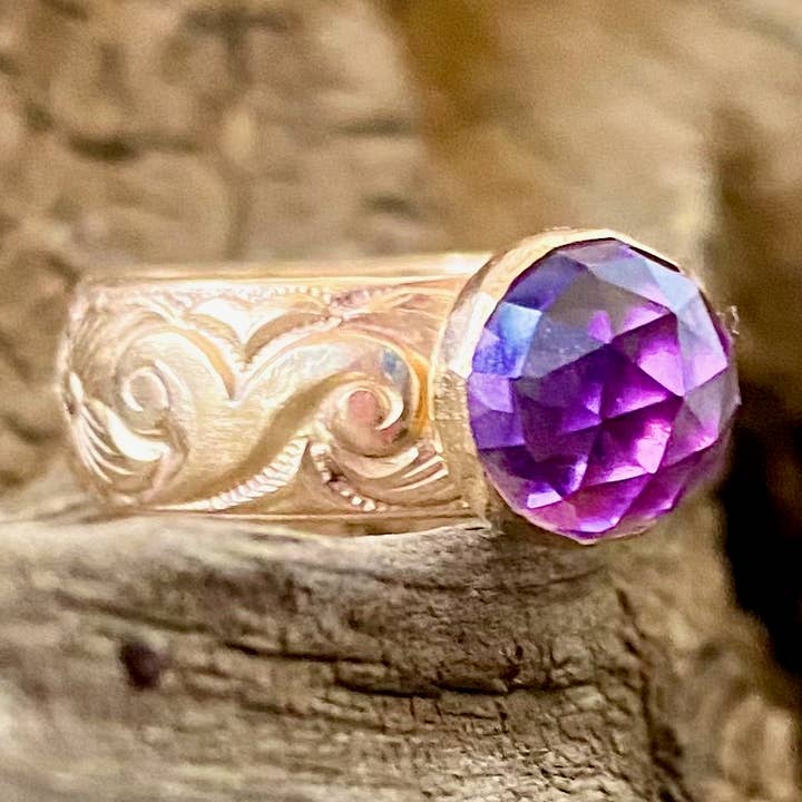 14K GF Floral Band Amethyst Ring for wholesale by Beshea Beshea