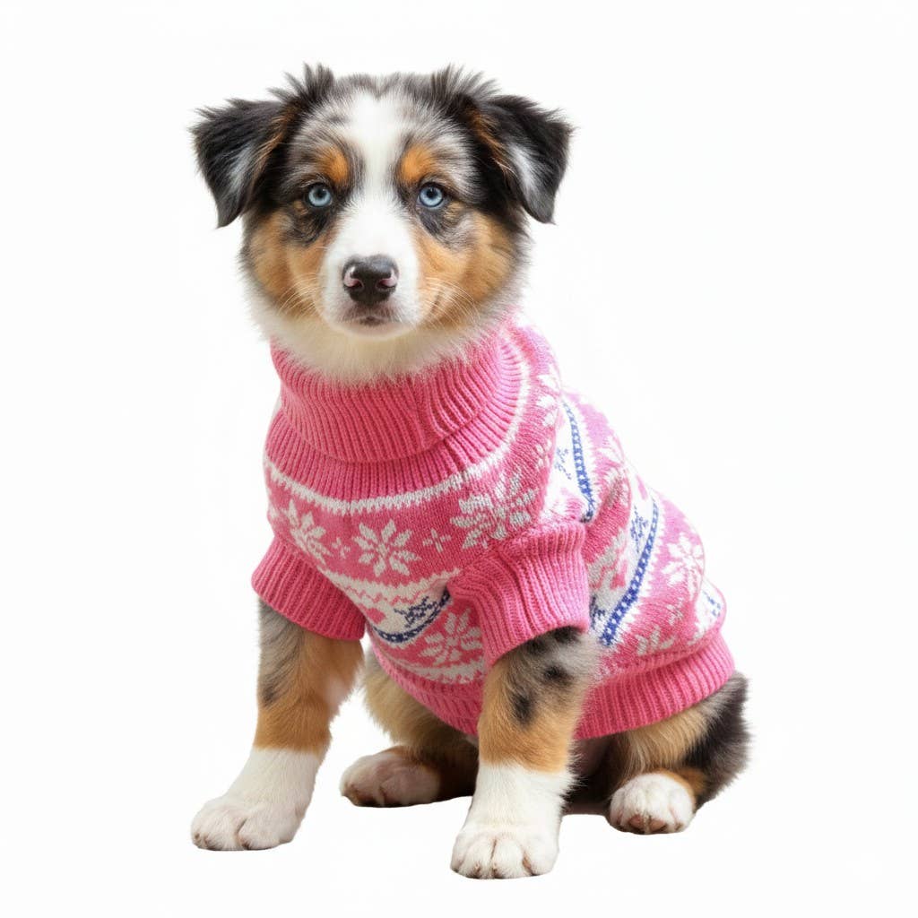 Doggie Design – wholesale Pet jumper – Dog – Combed Cotton Snowflake and Hearts Dog Sweater - Pink1