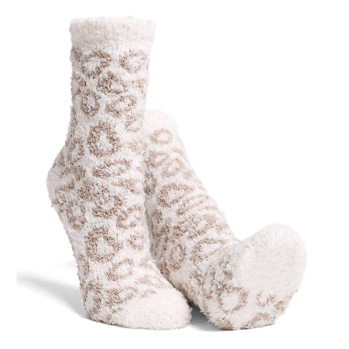 ASSORTED COLORS Leopard Mini Crew Fuzzy Winter Socks for wholesale on Faire