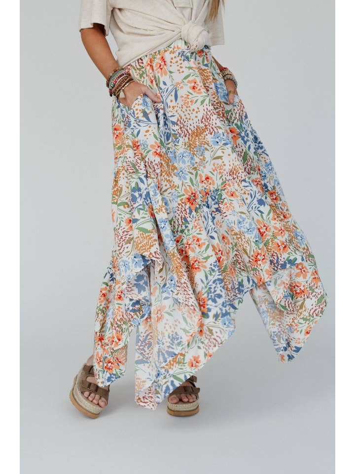 Three Bird Nest - Wholesale Skirt - Women's - Swing Of Things Pocketed Midi Skirt - Floral3