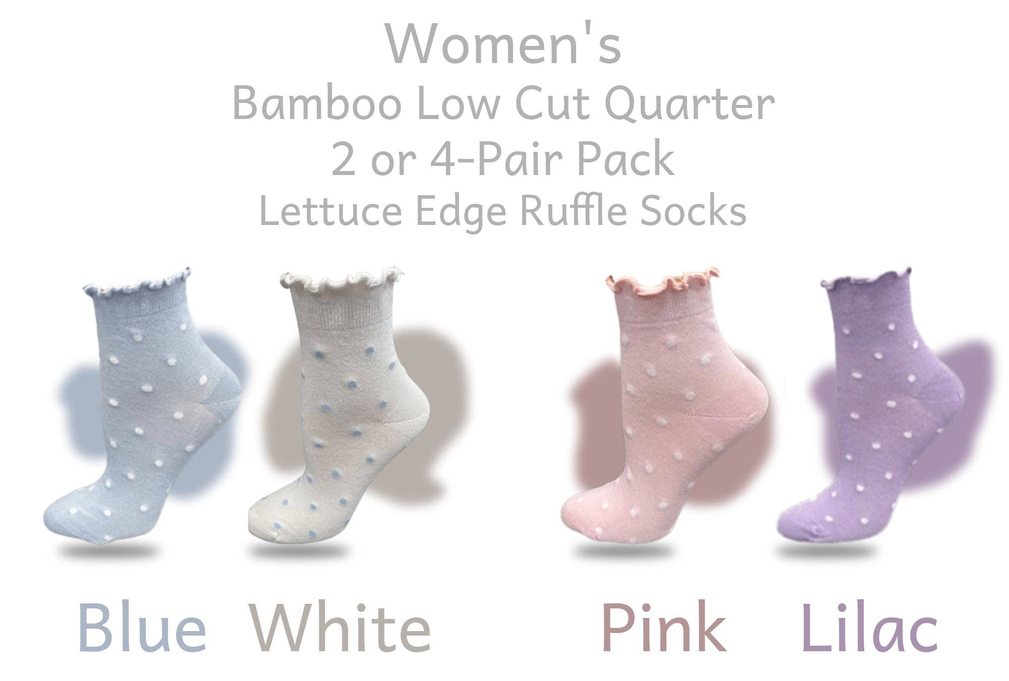 Sierra Socks - Wholesale Socks - Women's - Women's Rayon Quarter High Socks - in 4-Pair or 2-Pair Packs with Fun Lettuce Edge Ruffle Socks for Women, Girls and Teens14
