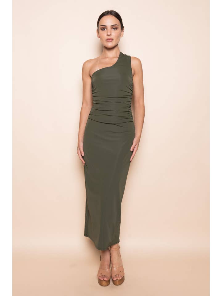 Fore Collection - Wholesale Dress - Women's - ONE SHOULDER BACK BUCKLE DETAIL MAXI DRESS- DD10838FO5