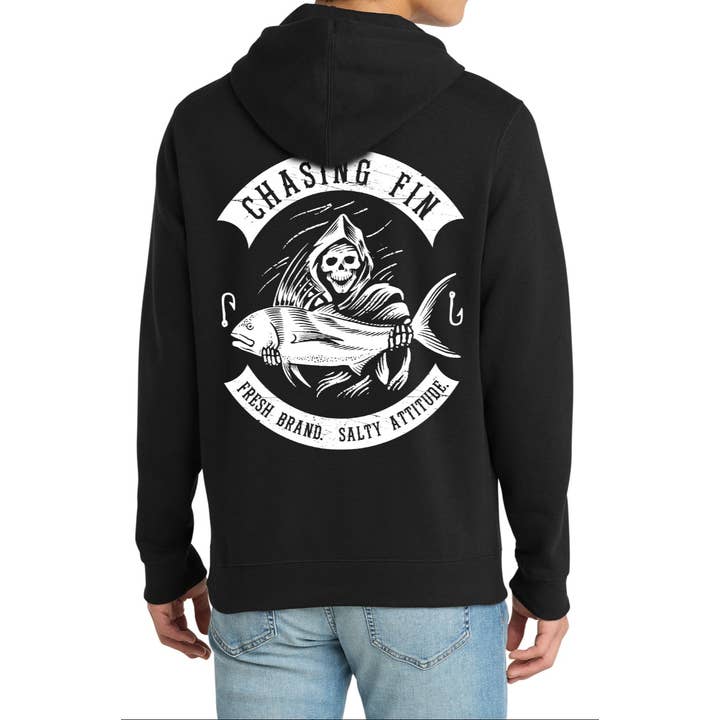 Nouveau : Sweat à capuche en polaire Saltwater Reaper Noir pour la vente par Chasing Fin