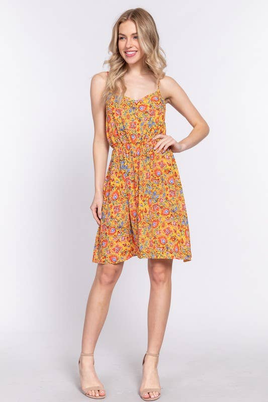 Active Basic | Active USA - Wholesale Dress - Women's - Round Neck Waist Shirring Floral Printed Woven7
