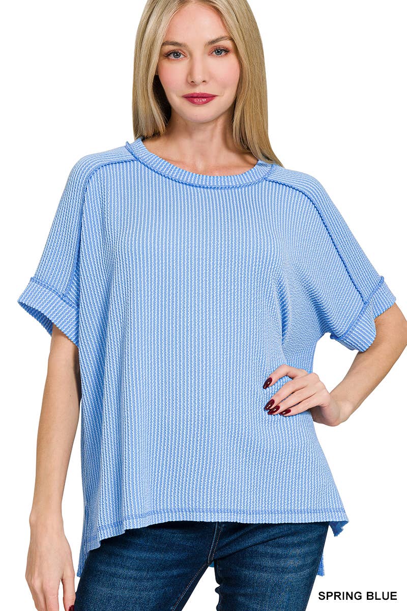 42POPS – wholesale Stickad topp - Dam – .Corded Rib Kortärmad Topp med Rå Kant40