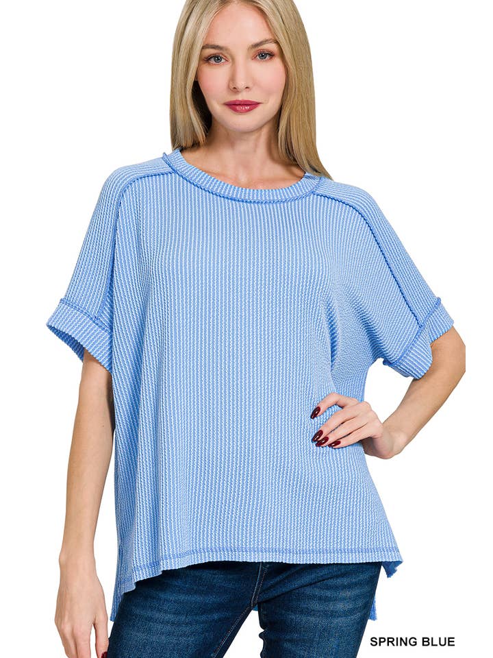 42POPS – wholesale Stickad topp - Dam – .Corded Rib Kortärmad Topp med Rå Kant40