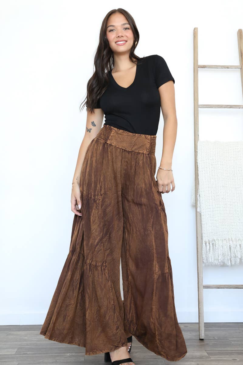 Nostalgia - Wholesale Pants - Women's - N3690-ASIS ACID WASH TIERED WIDE LEG PANTS1