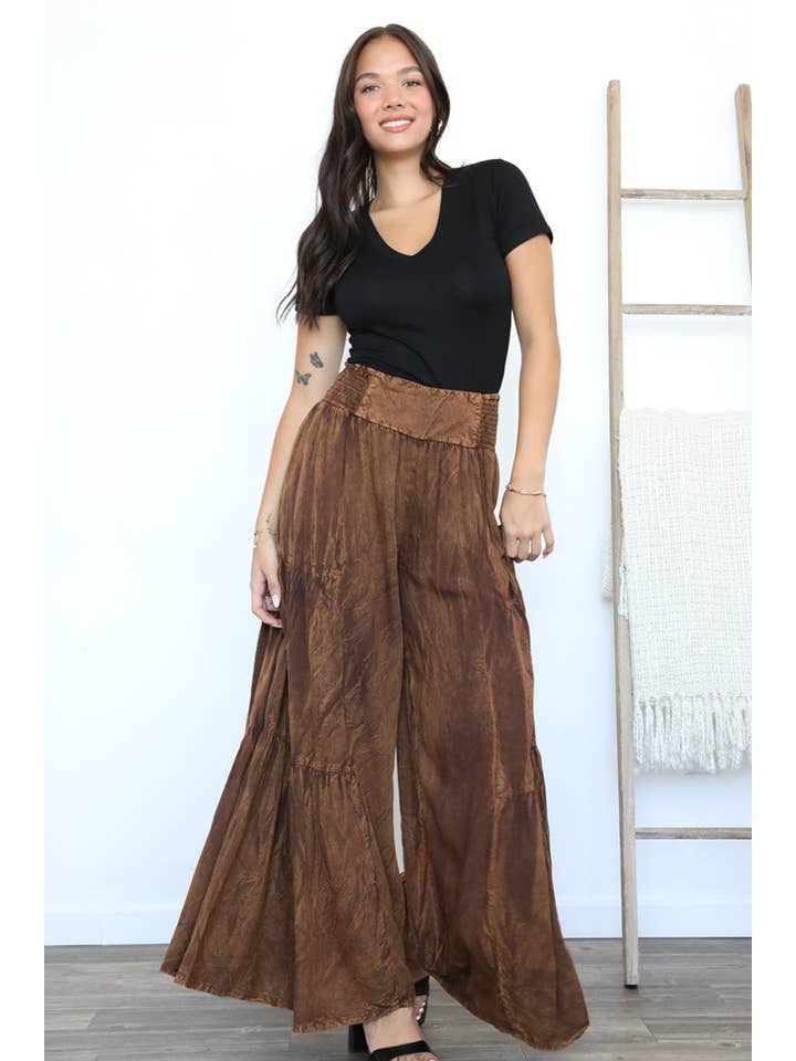 Nostalgia - Wholesale Pants - Women's - N3690-ASIS ACID WASH TIERED WIDE LEG PANTS1