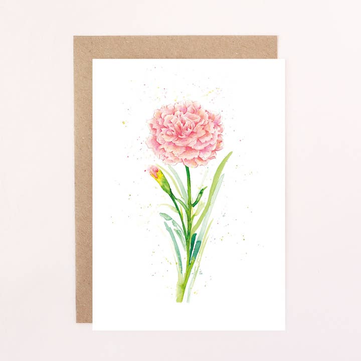 Everyday Card, Carnation Floral Illustration, Blank Inside for wholesale by Felicity Designs