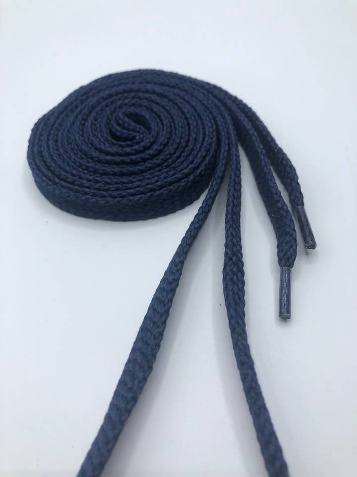 Solid Navy Blue Flat Shoelaces for wholesale by The Shoelace Factory