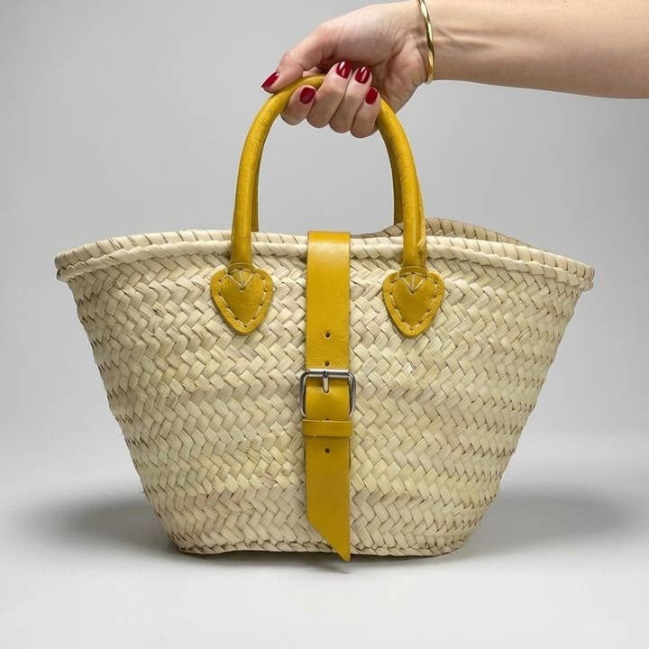 French Market Basket Leather Buckle Straw Bag for wholesale by Melecraft