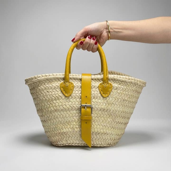 Borsa in paglia con fibbia in pelle French Market Basket per la vendita all'ingrosso da parte di Melecraft
