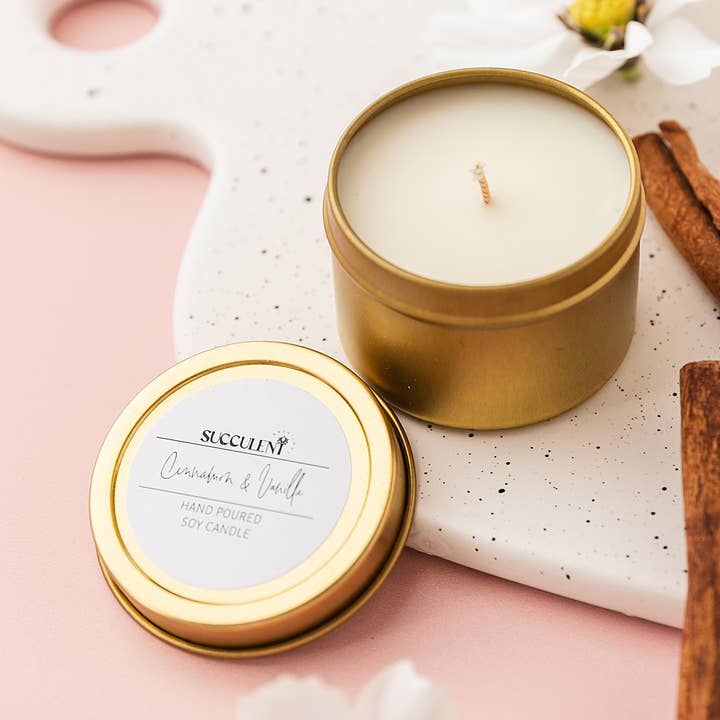 2oz Scented Soy Candle in Gold Tin Jars for wholesale by Succulent Kreations