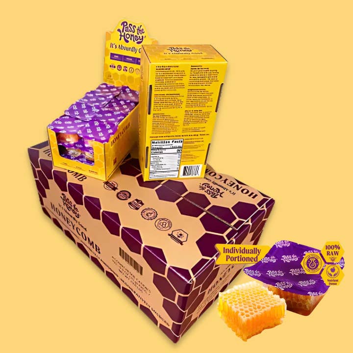 100% Pure Raw Snacking Honeycomb: 96ct in 4 Retail Caddies for wholesale by Pass the Honey