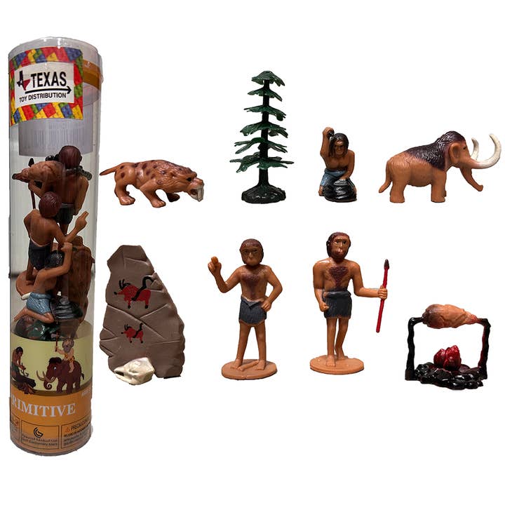 Texas Toy Distribution - Wholesale Figurine Toy - Kids - Primitive Man Prehistoric Figurine Tube Set