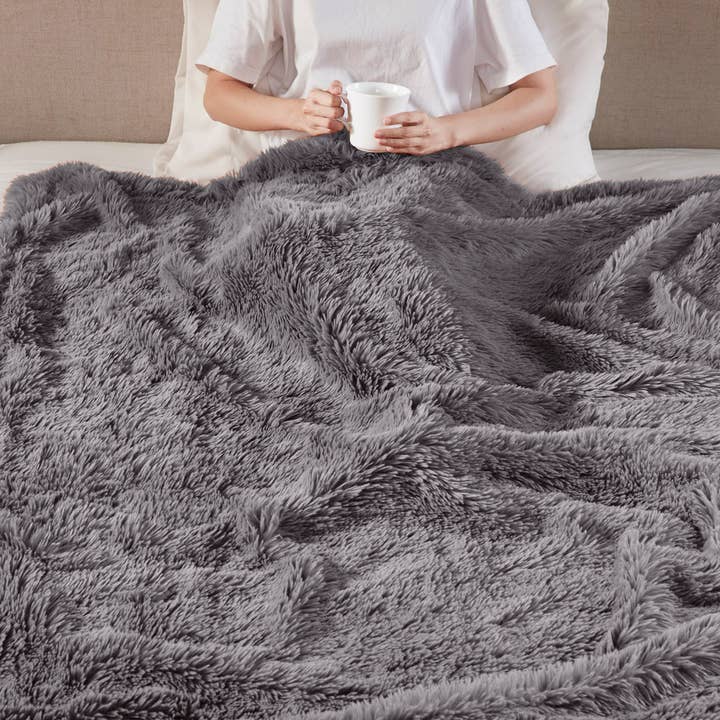 Long Faux Fur Throw 50x60", Grey for wholesale on Faire