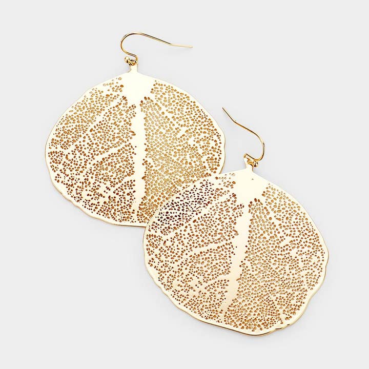 Brass Metal Leaf Earrings for wholesale by Sensibling Corp.