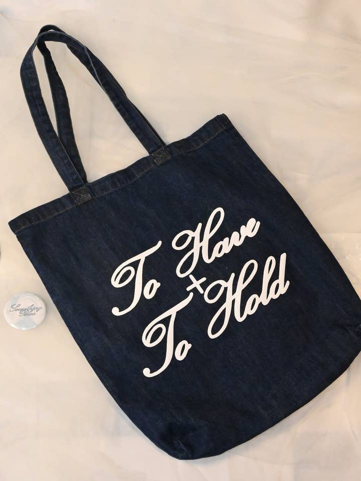 to have and to hold denim tote bag for wholesale by 402threads