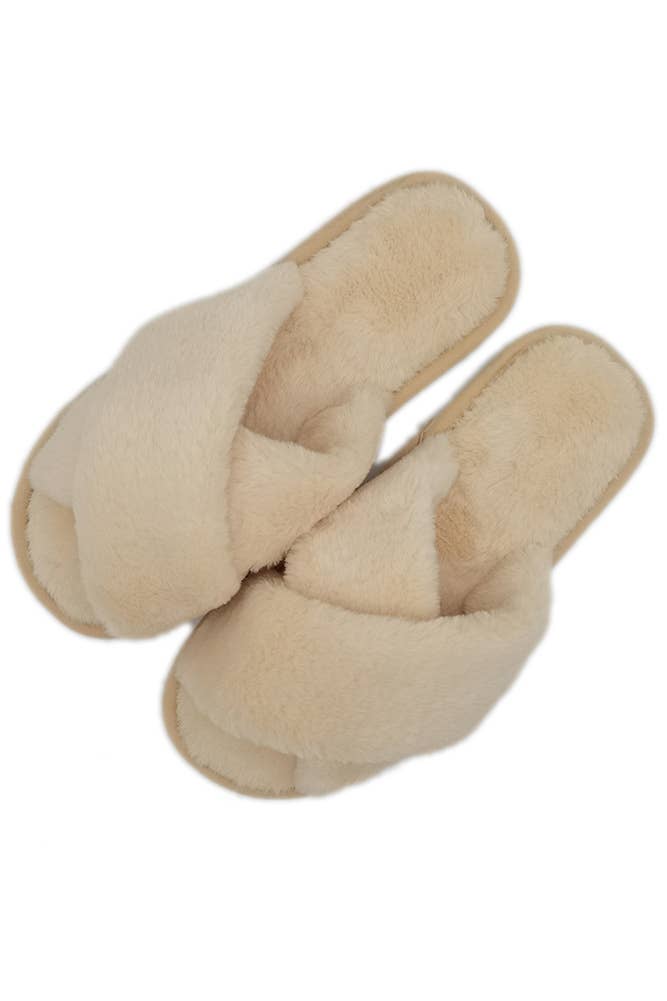 Hana - Wholesale Slippers - Women's - Solid Cross Faux Fur Slippers1
