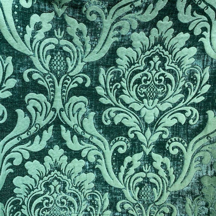Fancy Styles Fabric – wholesale Fabric – NEW Queen Isabella Designer Damask Burnout Chenille Velvet Fabric Jade Green1