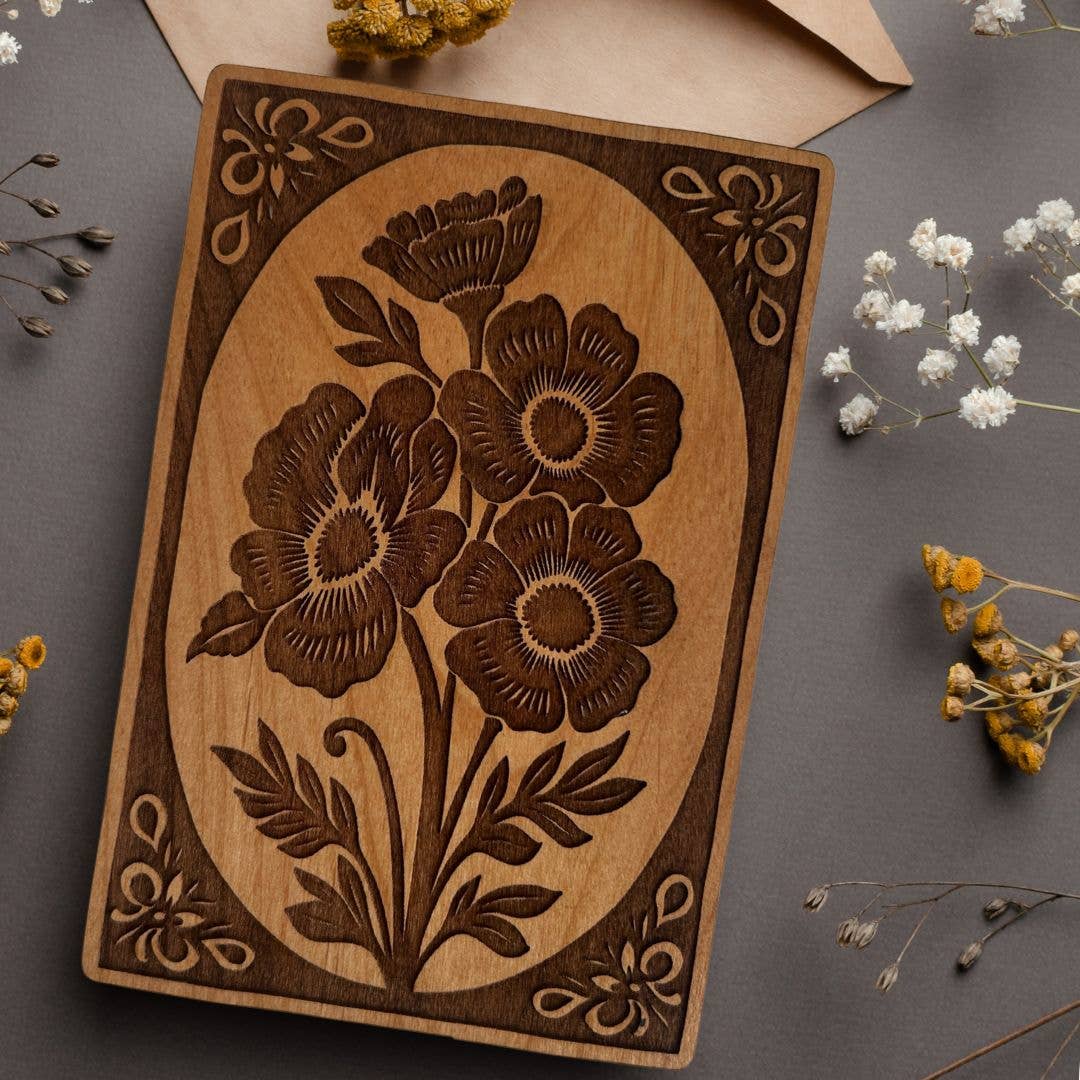 Lucca - Wholesale Everyday Greeting Card - Framed Flowers | Real Wood Greeting Card0