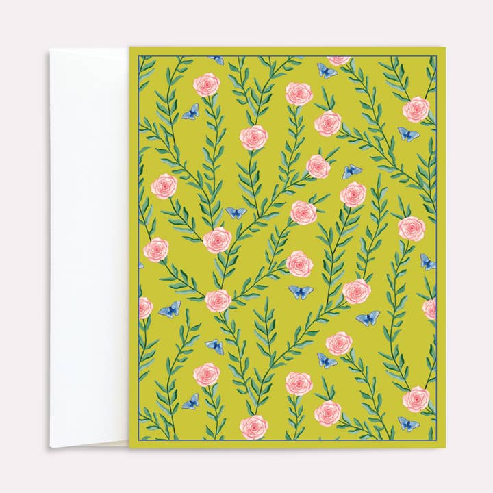 Juego de 8 tarjetas plegadas de color verde Rose Vine para venta al por mayor de Pursyoo | Design House | Paper & Lifestyle