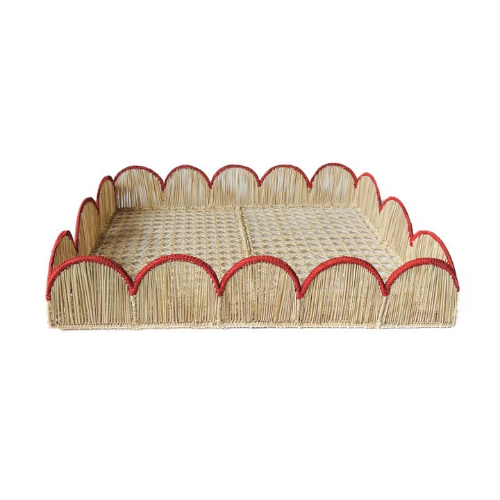 Artett - Wholesale Decorative Tray - Scalloped Red Iraca Tray