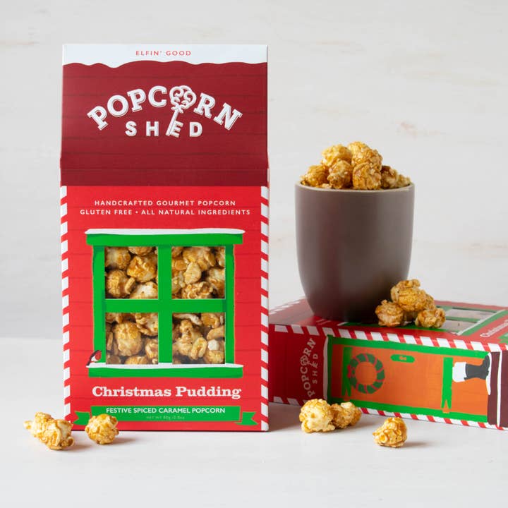Popcorn Shed - Vendita all'ingrosso Popcorn - Snack box di popcorn gourmet vegani gusto Christmas Pudding1