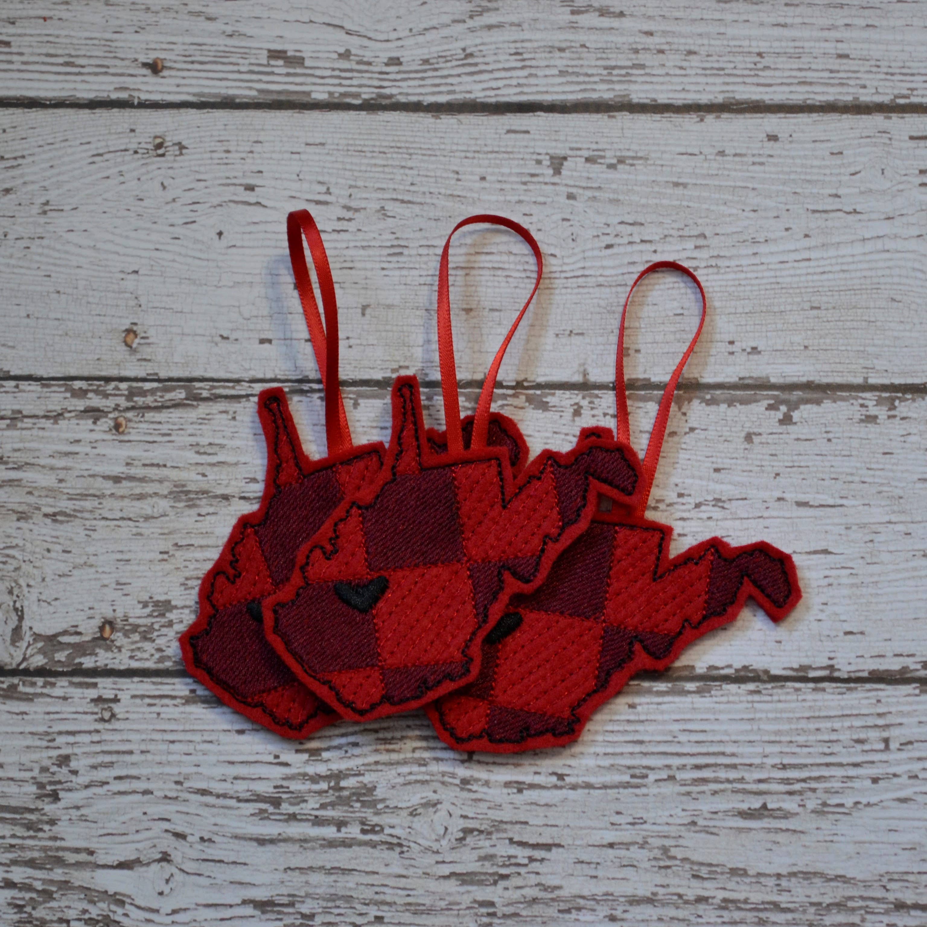 SewMuchMoreStore - Wholesale Ornament - State Red Buffalo Plaid Embroidered Felt Ornament - Holiday18