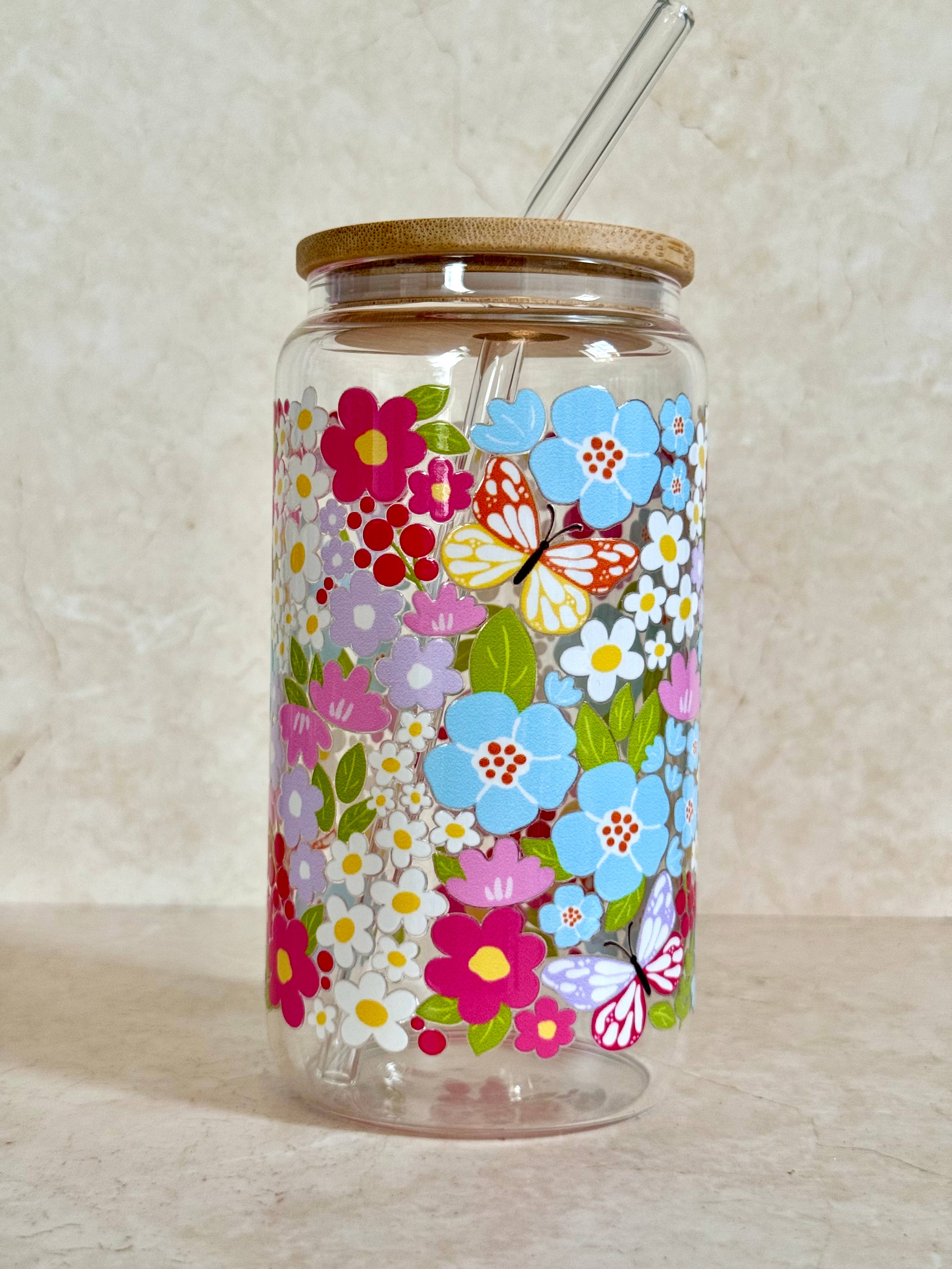 the cute cloud – wholesale Drinking glass/cup – Colorful Garden Glass Tumbler With Bamboo Lid & Glass Straw5