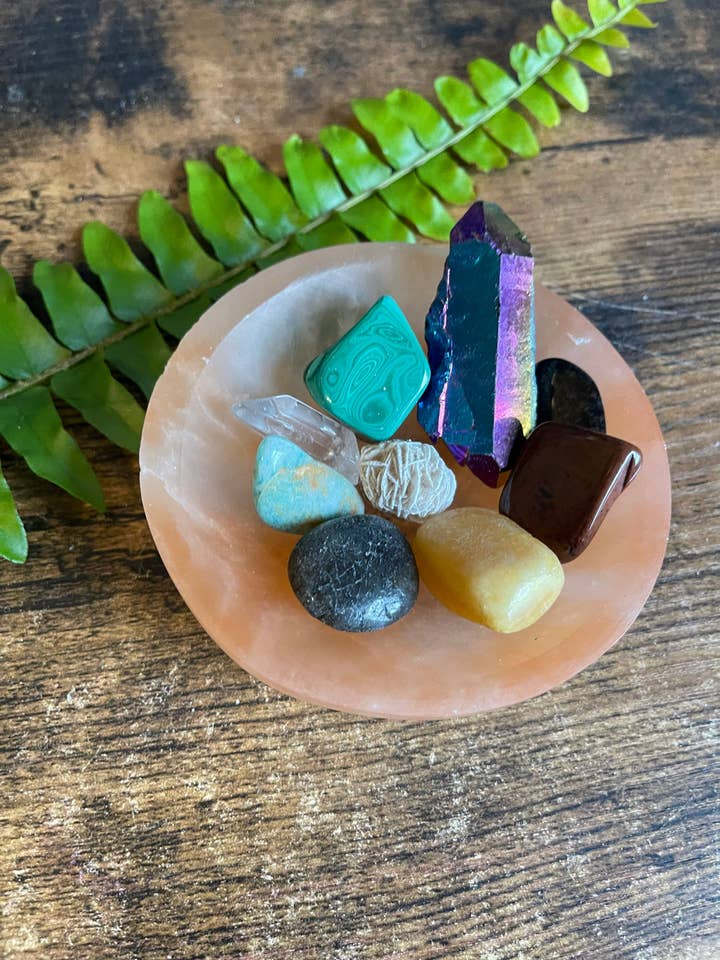 Natuurlijke seleniet kom, ronde schaal, oplaadschalen van 4 inch voor wholesale door Tumbledshop