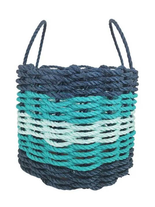 Opbergmand met vijf strepen en touw, marineblauw, groenblauw en zeeschuim voor wholesale door Little Salty Rope