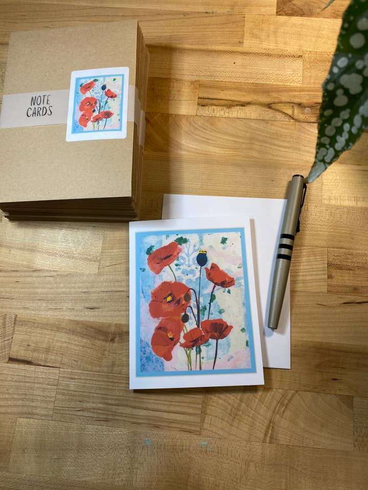 Ensemble de 5 cartes de correspondance florales | Collage de coquelicots | Éco recyclé pour la vente par The Raven’s Edge Studio