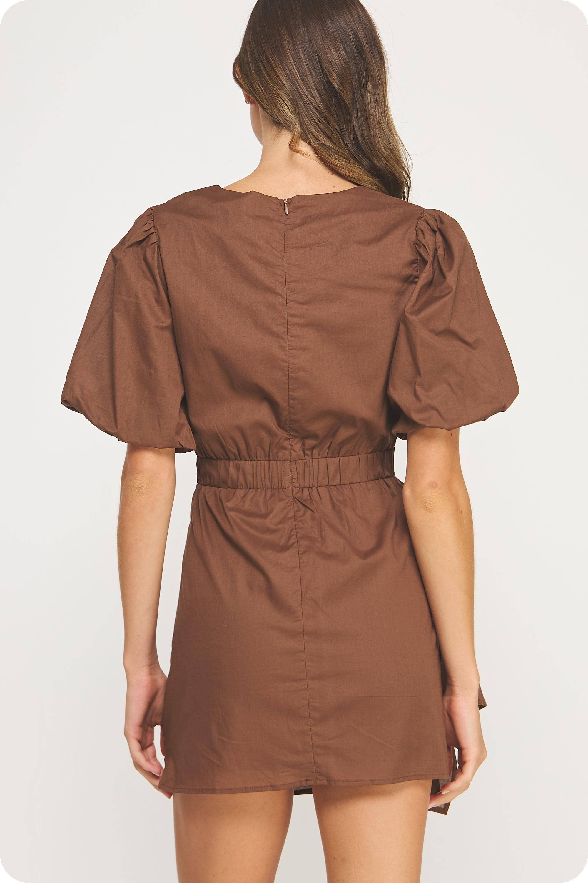 Strut & Bolt - Wholesale Dress - Women's - Ruched Short Puff Sleeve Voile Mini Dress56