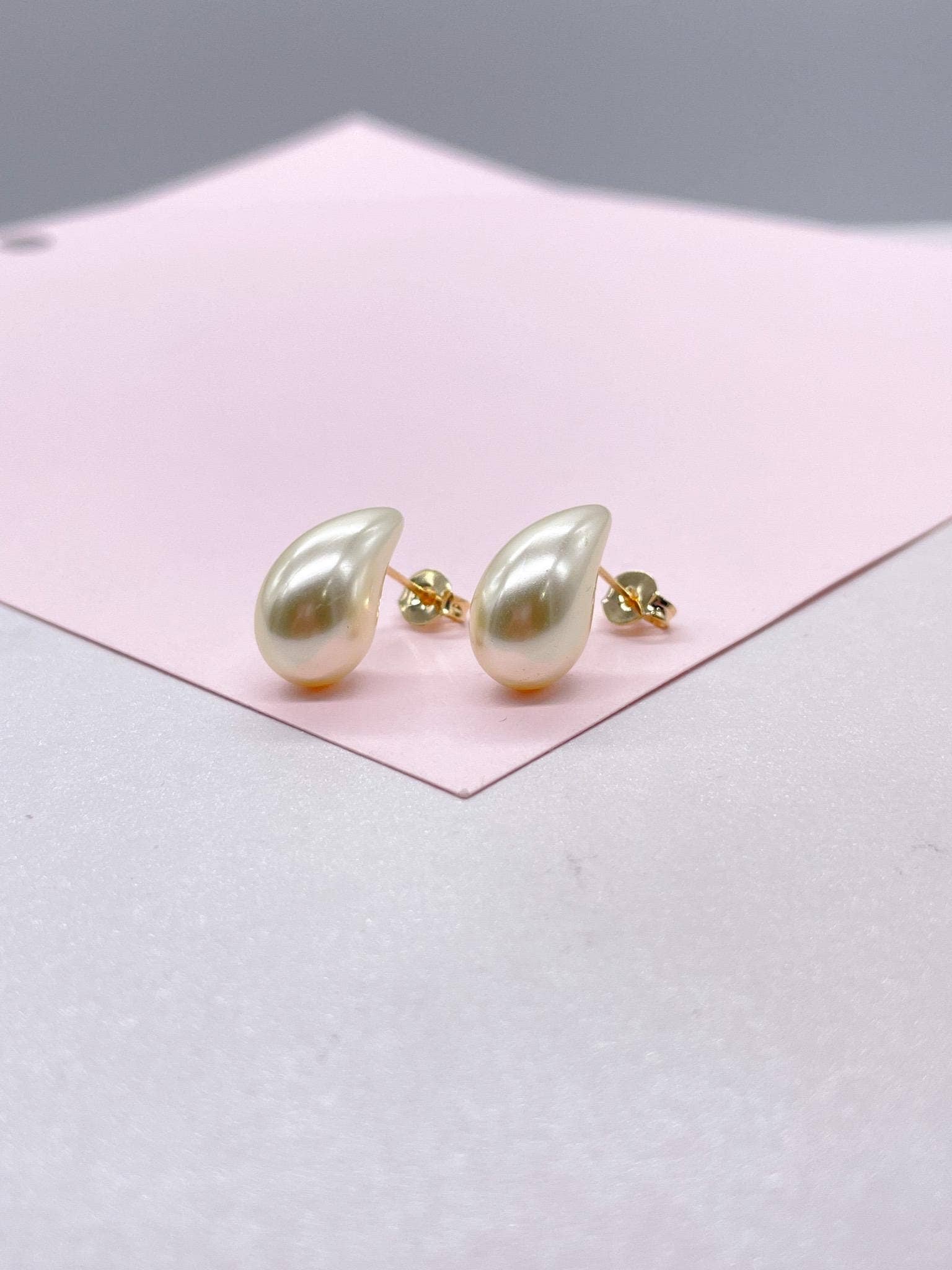 Milie - Wholesale Dangle Earrings - 18k GF Chunky Smooth Pearl Tear Drop Earring0